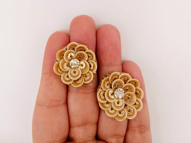 5 Bronze Gold Floral Applique, Sequins and Rhinestone Appliques, Headband Applique